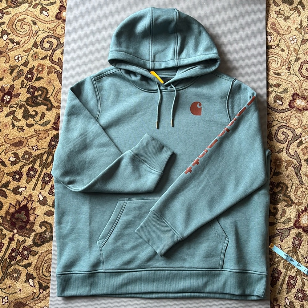Carhartt Sweatshirt Relaxed Fit Midweight Logo Sleeve Graphic Hoodie XXL 20 Teal